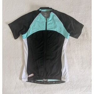 Disente Short Sleeve Full Zip Cycling Jersey Women's Sz L Pockets Teal &‎ Black